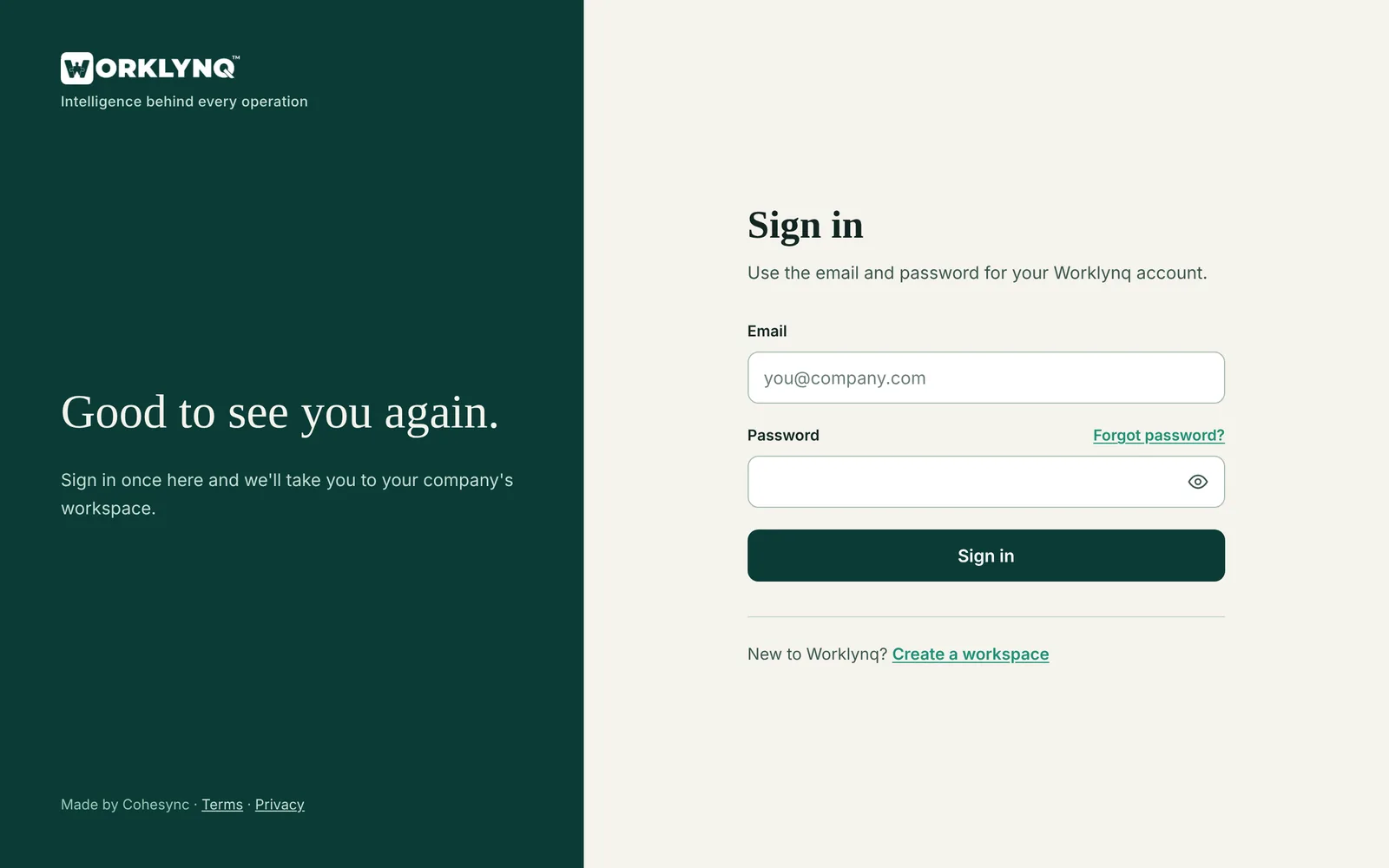 The Worklynq sign-in page